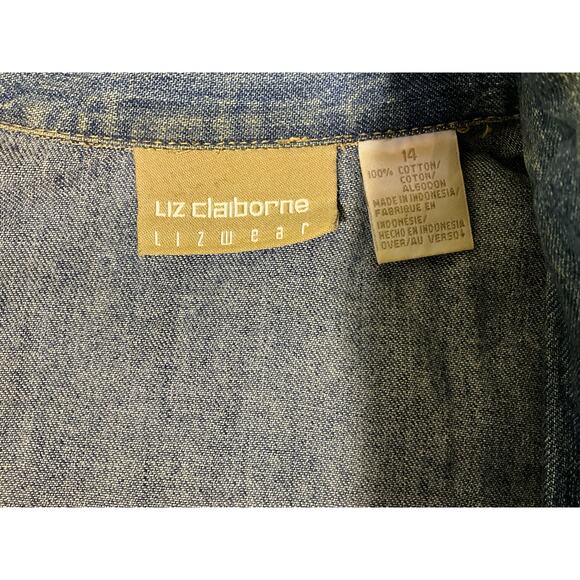 VTG Liz Claiborne Lizwear 14 Full Button Belted Medium Wash Short Sleeve Dress - Picture 5 of 7